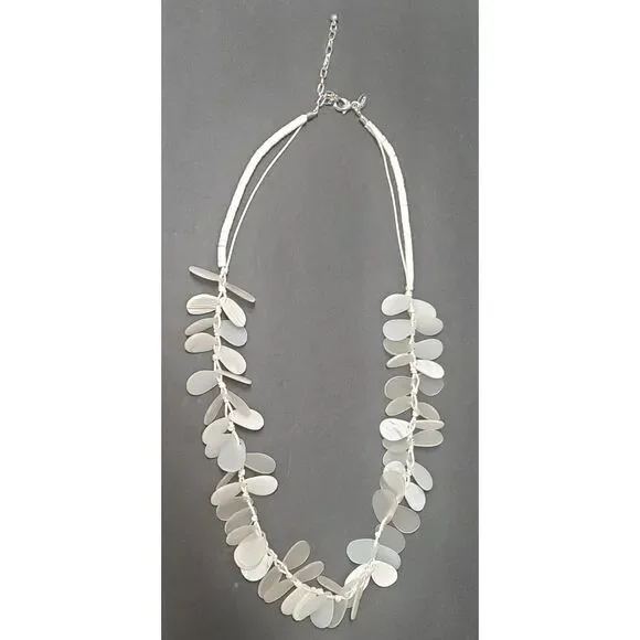 CHICOS Necklace & Bracelet Set Resin White Seaglass Drops w/ Cording White Beads - Picture 2 of 10